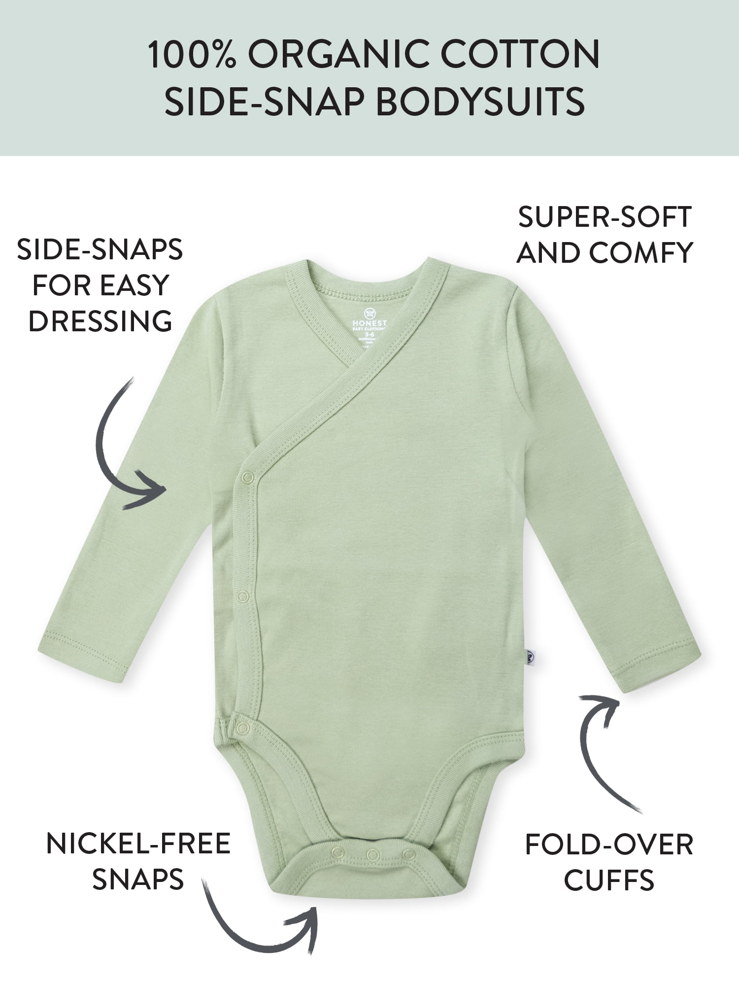 Honest Baby Clothing Organic Cotton Baby Boy or Girl Long Sleeve Bodysuit and Side Snap Long Sleeve Bodysuit, Preemie to 12 Months