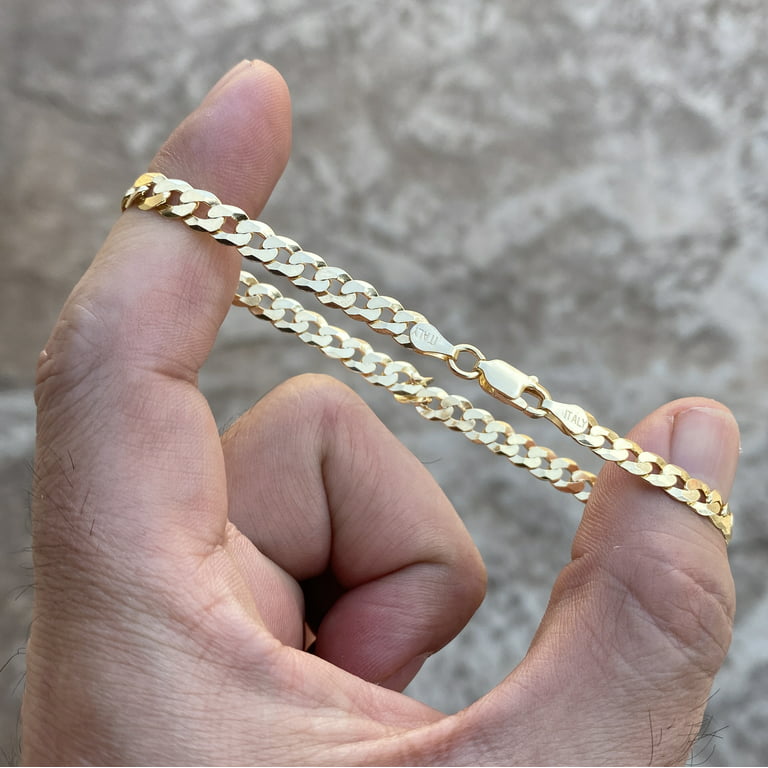 14K Gold Plated On Real Solid 925 Sterling Silver Bracelet Flat Cuban Link  8.5\