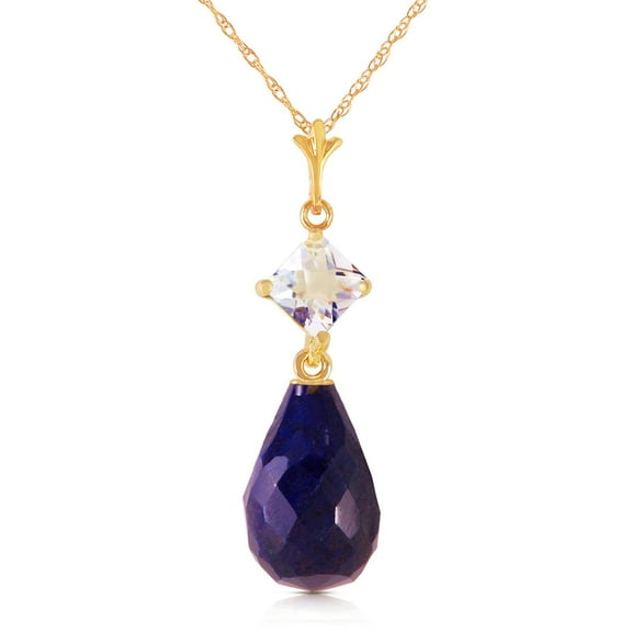 Galaxy Gold 14K Yellow Gold 9.3 Carat White Topaz and Sapphire Pendant Necklace - September Birthstone - Courage & Clarity - 16" to 24" - Fine Jewelry for Women