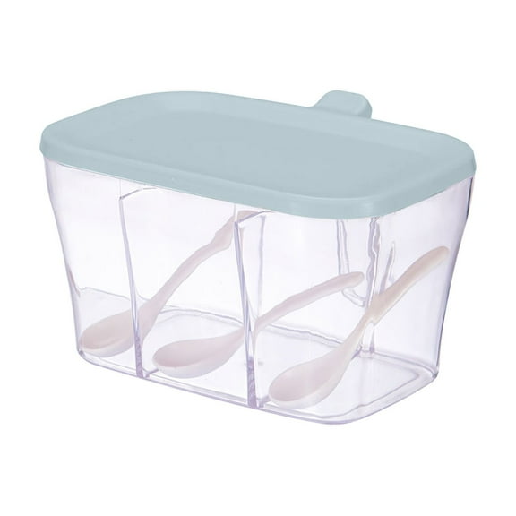 3 Compartments Seasoning Box with Spoons, Multi-Compartment Spice Organizer for Kitchen Countertop, Airtight Lid for Sugars Pepper, Condiment Storage Container (6.97x5.28x3.94in)
