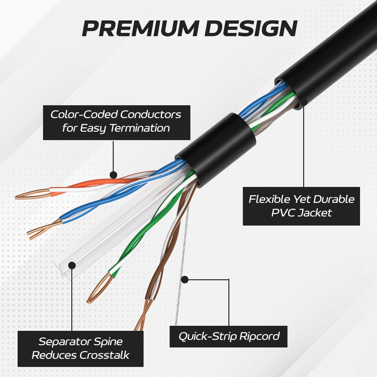 Cables Direct Online 500ft Cat6 Ethernet Cable Bulk – 23AWG Solid CCA UTP, Unshielded, 550MHz, Pull Box, LAN Network Wire, RJ45 Compatible, Indoor Use, High-Speed Internet, Black