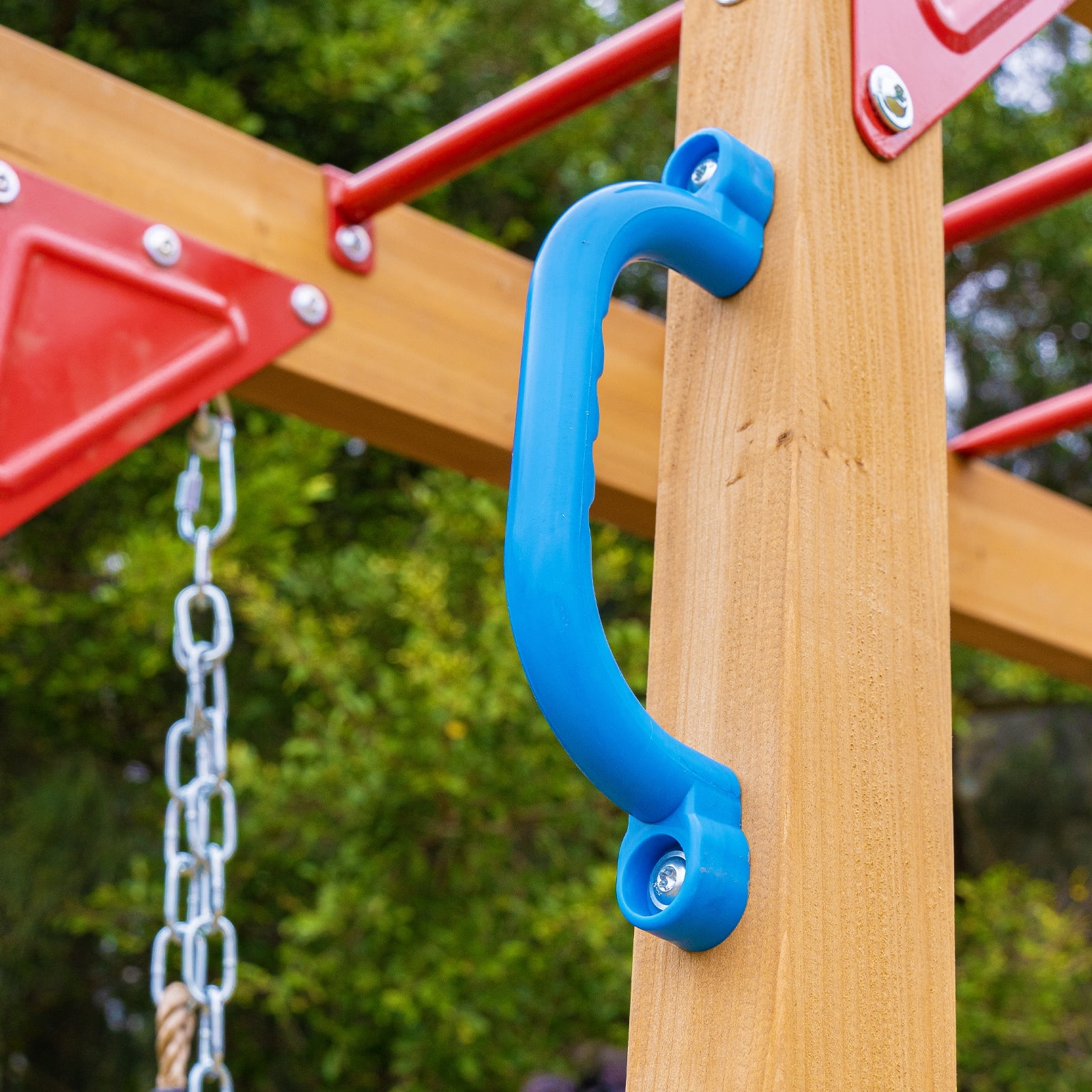 Dolphin Playground Cedar Wood Swing Set with Monkey Bars, Trapeze & 2 Belt Swings | Heavy-Duty Outdoor Backyard Playset for Kids | 440 lbs Capacity