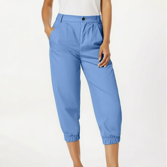 Qulqfy Casual Women Pants Summer Blue Chinos Petite High Waisted Lounge Solid Color Capris Womens Sweatpants L