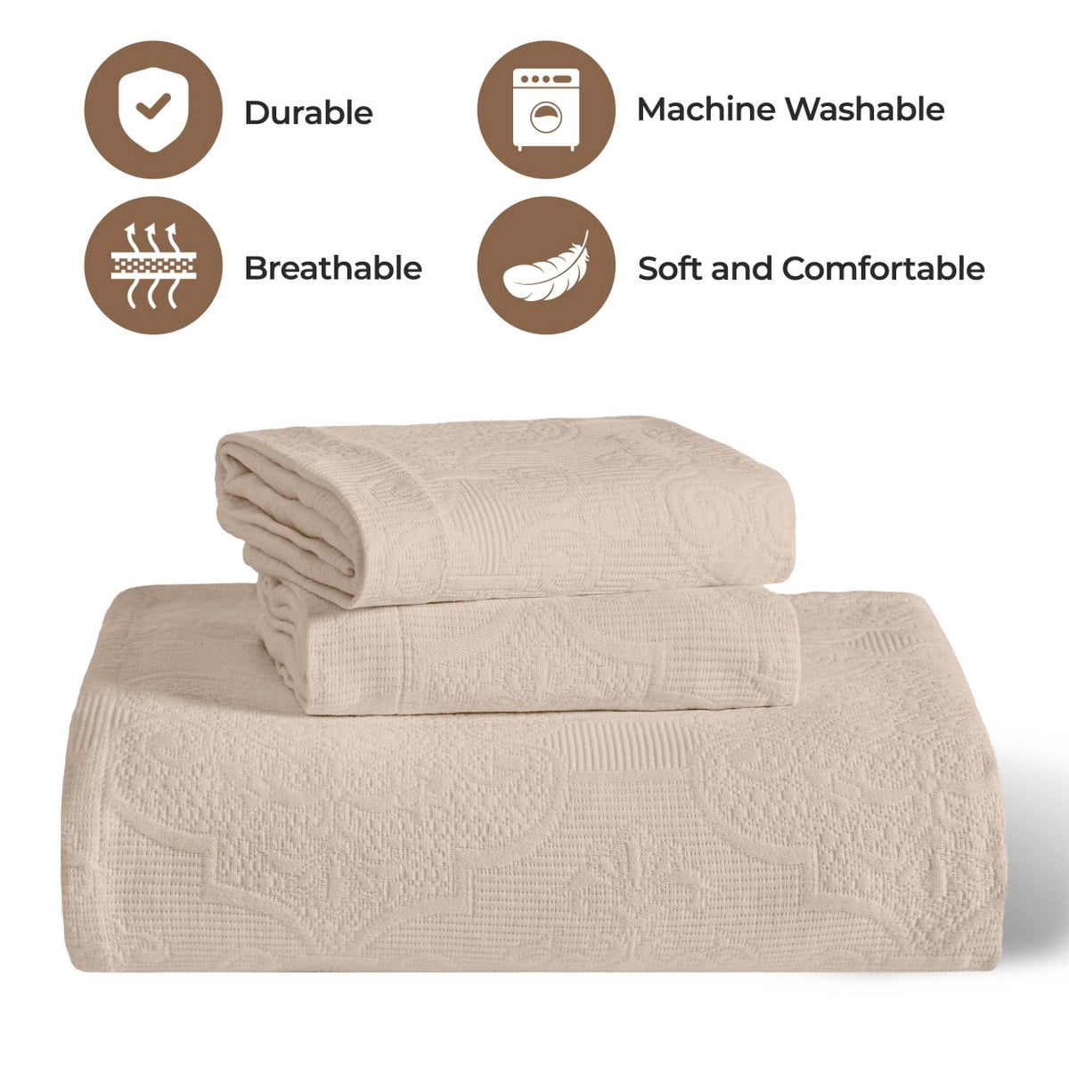 Superior 3-Piece Florin Cotton Matelasse Linen Bedspread Set, Full