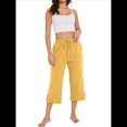 thumbnail image 2 of Pantalones de Cintura Alta para Mujer, Cómodos, Informales, Holgados, con Cordón, Botones y Bolsillos. Amarillo L, 2 of 10