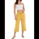 thumbnail image 2 of Pantalones de Cintura Alta para Mujer, Cómodos, Informales, Holgados, con Cordón, Botones y Bolsillos. Amarillo L, 2 of 10