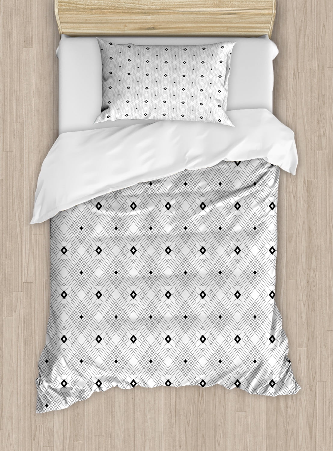 Black And White Duvet Cover Set Geometric Diagonal Squares And