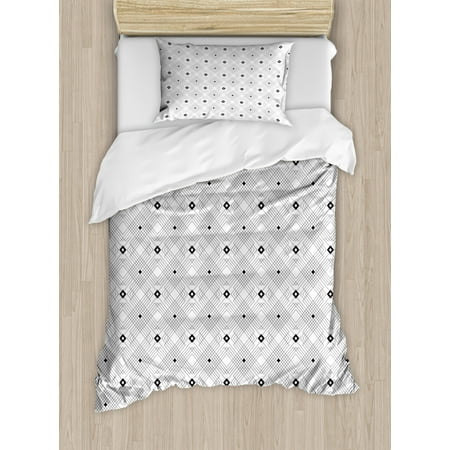 Black And White Duvet Cover Set Geometric Diagonal Squares And