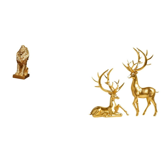 Figura de león,Estante con estatua de león para escritorio,oficina,decoración del hogar,Estatua de escultura de ciervo,Estatuas de ciervos en pareja para decorar la entrada del