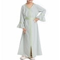 thumbnail image 2 of GigrtiJin Toddler Girls Muslim Maxi Dress Solid Color Cotton V Neck Flare Sleeve Slit Belt Dress Elegant Casual Dress 3-14 Years, 2 of 7