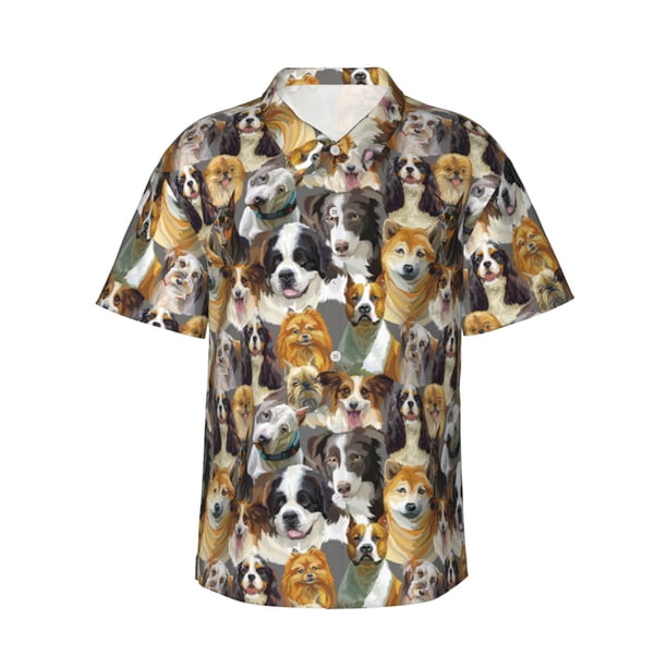 Fotbe Cute Dog Camisa Hawaiana para Hombre Unisex – Camisa Casual de Verano con Botones de Manga Corta de Algodón y Lino,Medium