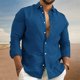 thumbnail image 1 of Camisas informales de lino y algodón para hombre, camisa de manga larga, cuello vuelto, Color sólido, moda, primavera y otoño, 2023, 1 of 4