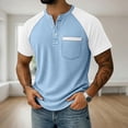 thumbnail image 2 of GUZOM Mens Casual Short Sleeve Waffle Knit Henley Shirt with Contrast Raglan Sleeves and Pocket, Breathable Soft Blend,Size M, 2 of 6
