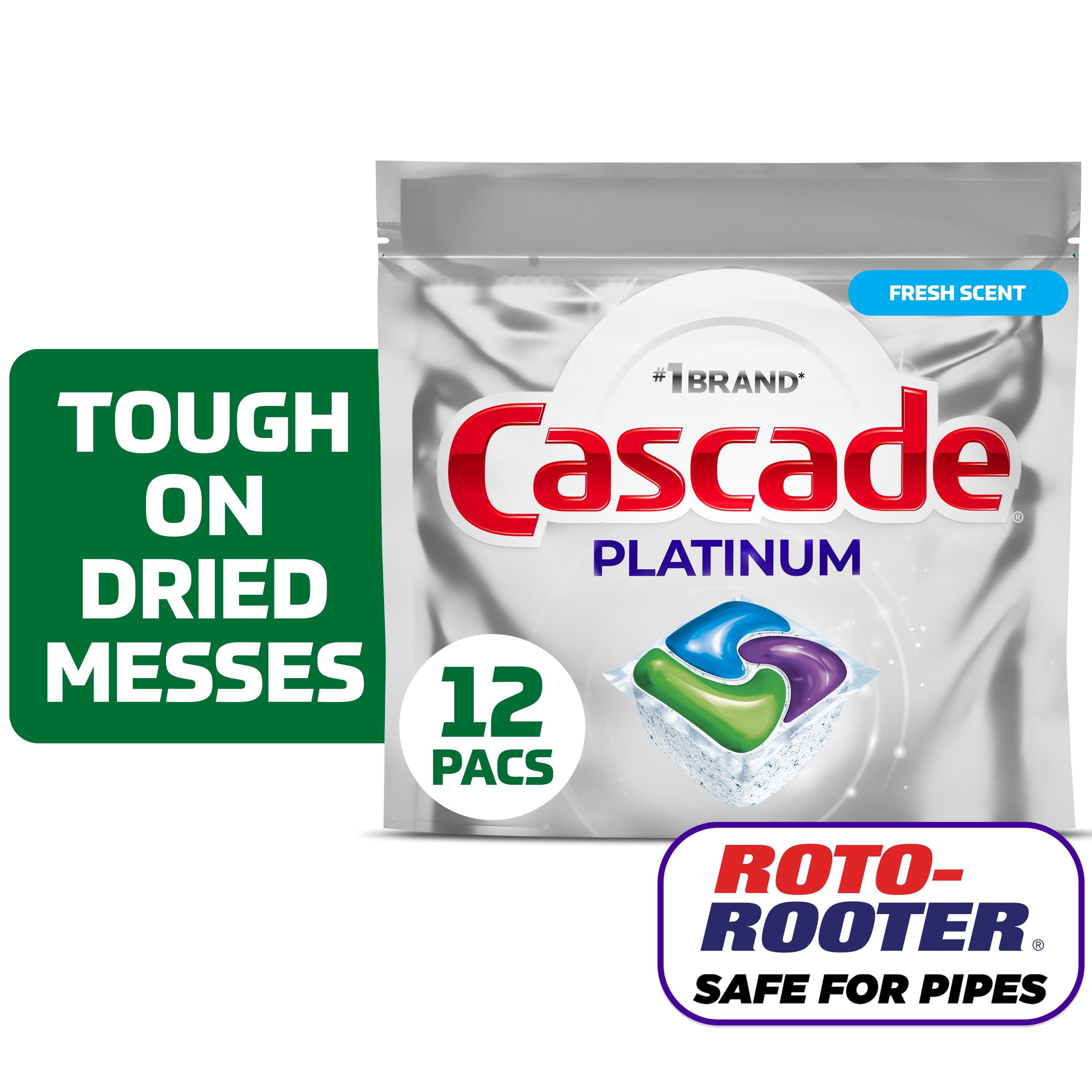 (4 pack) Cascade Platinum Dishwasher Pods, Dishwasher Detergent, Dish Detergent Soap, Fresh, 12 Count