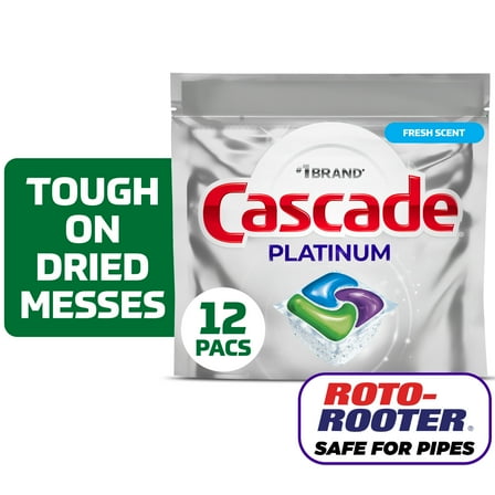 Cascade Platinum Dishwasher Pods, Dishwasher Detergent, Dish Detergent Soap, Fresh, 12 Count