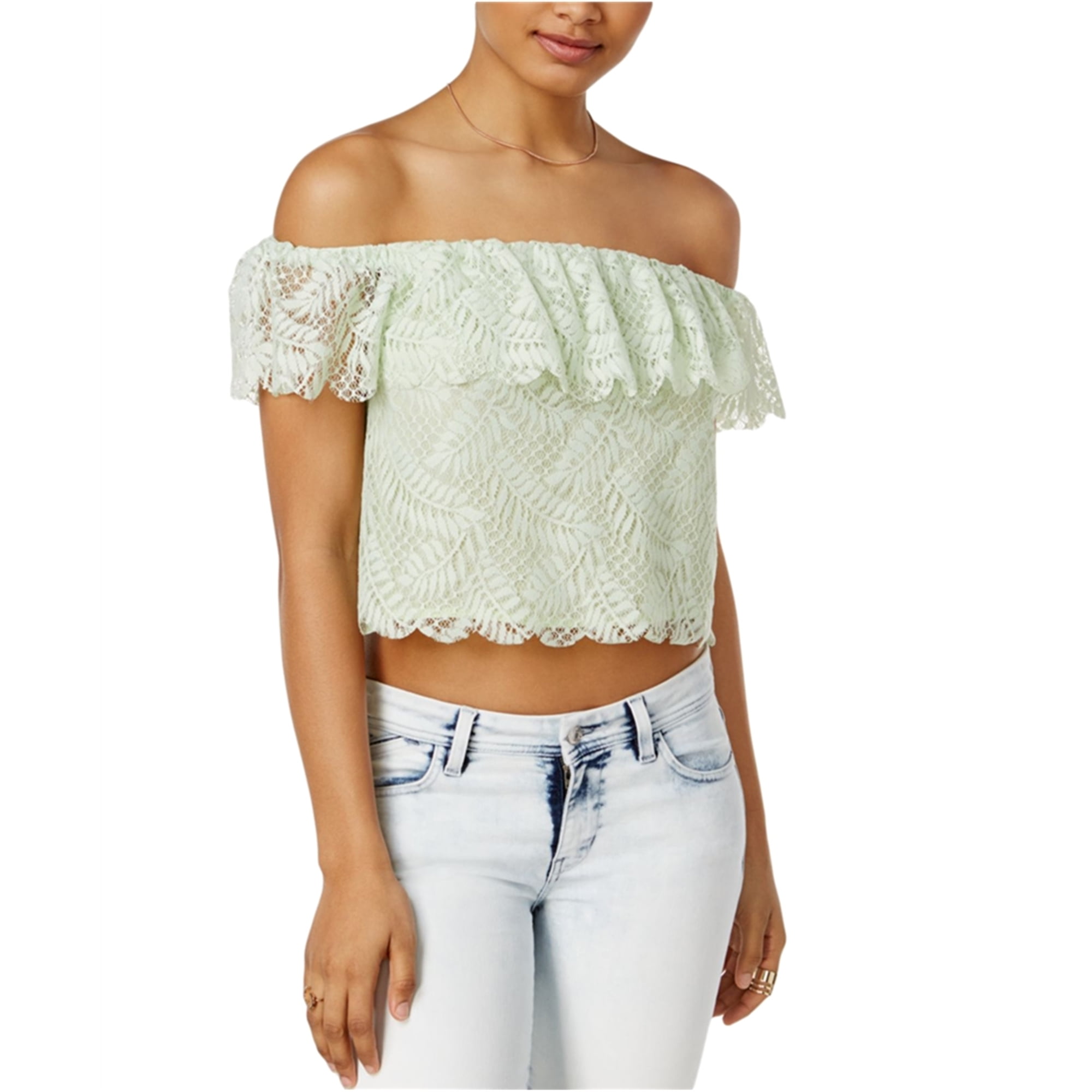 GUESS Womens Sasha Lace Bandeau Blouse Green X Large