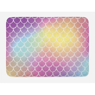 Mermaid Tail Bath Mat, Classic Squama Repetition with Tender Vivid Gradient Effect Dreamy Fish Scale, Plush Bathroom Decor Mat with Non Slip Backing, 29.5" X 17.5", Multicolor, by Ambesonne