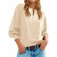 thumbnail image 3 of Women'S Button Crew Neck Sweater Fall Long Sleeve Henley Shirts Trendy Loose Knit Pullover Tops Cream White M, 3 of 8