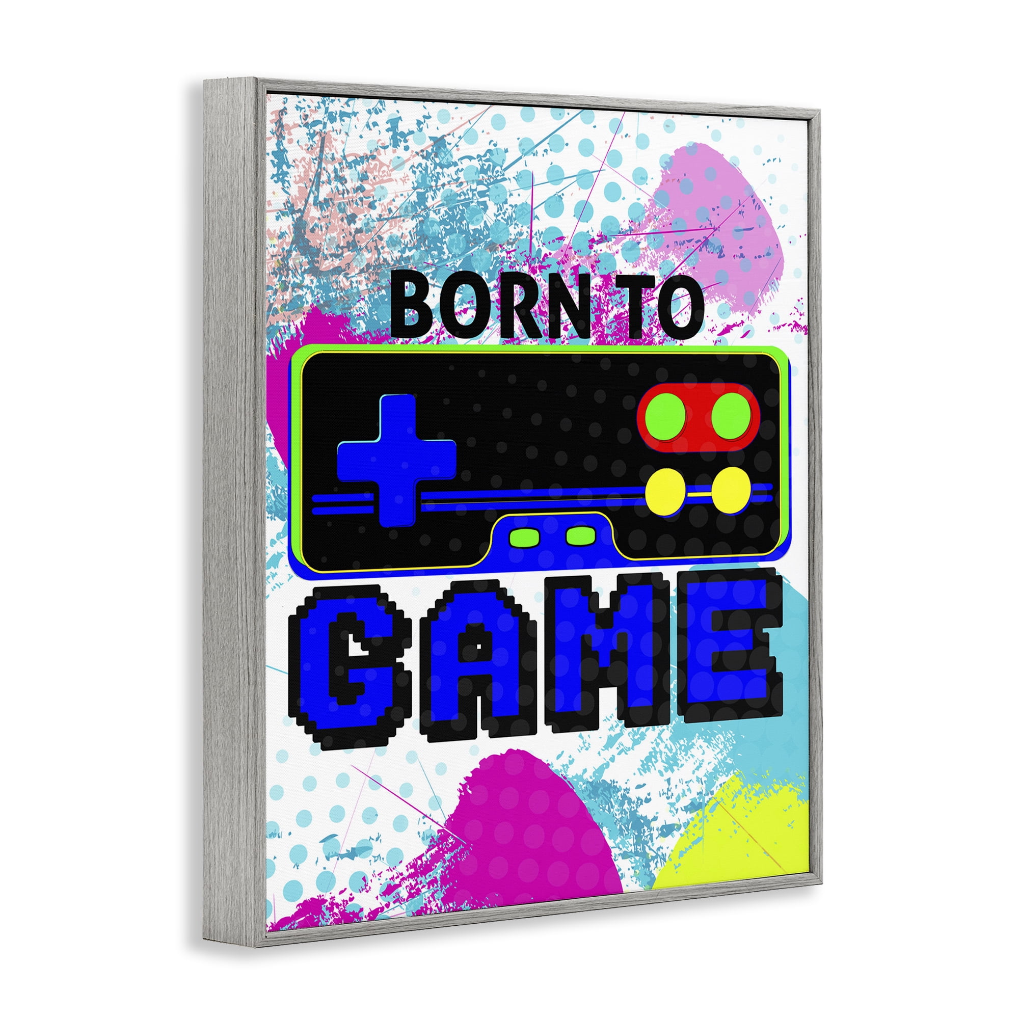 Stupell Industries Boy's Born to Game Typography Painting Gray Framed Art Print Wall Art, 16 x 20