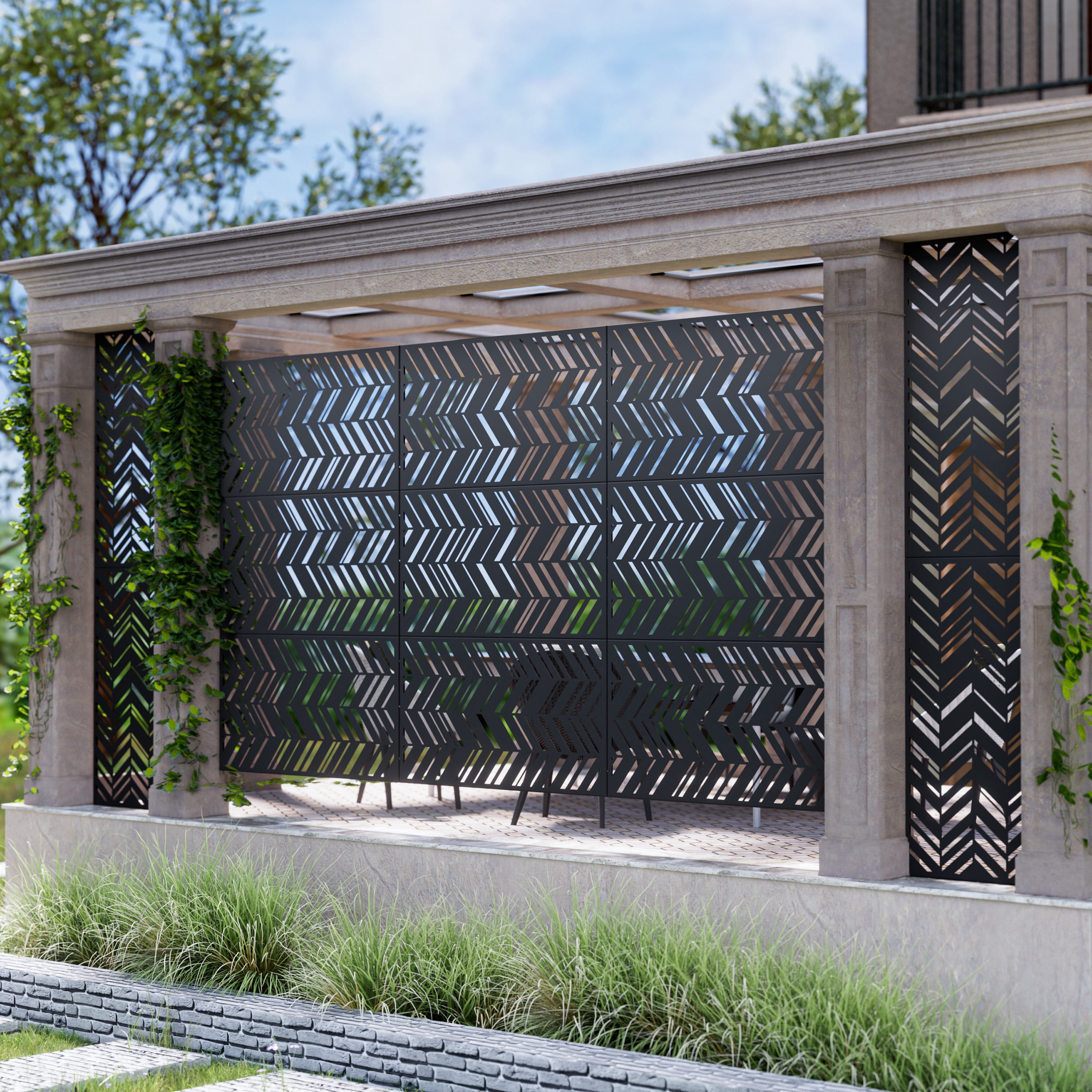 MAYEERTY Outdoor Privacy Screen – Weatherproof Galvanized Steel Panel,Black