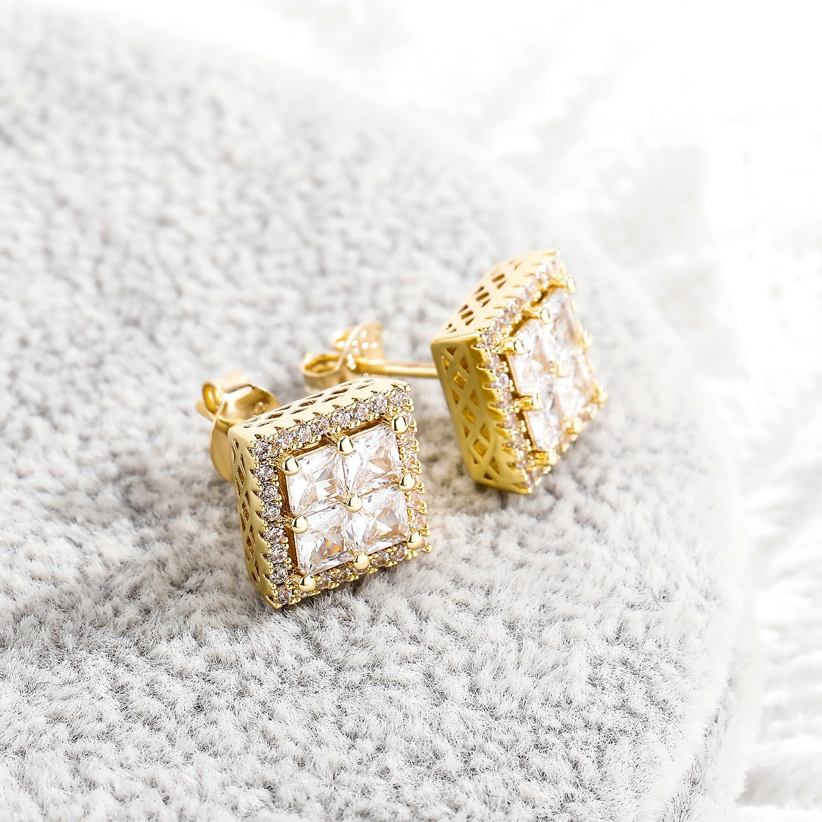 Square Screw Stud Earrings For Men 5A+ Cubic Zirconia 925 Sterling Silver Screw Stud Back Square Flat Cartilage Hypoallergenic Stud Earrings