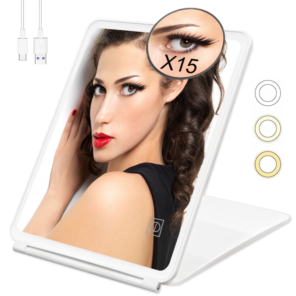 Lighted Makeup Mirror with 60 LED Lights, Portable Folding Travel Mirror LED Vanity Mirror with