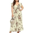 thumbnail image 3 of Summer Fall! EINCcm Dresses for Women 2022, Wedding Guest Dresses, Women's Sexy Plus Size V-Neck Sleeveless Printed Dress Casual Maxi Dress Beige L, 3 of 5