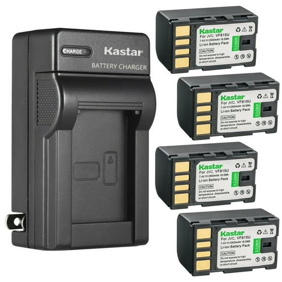 Kastar 4-Pack Battery and AC Wall Charger Replacement for JVC GZ-MG437 GZ-MG437B GZ-MG465 GZ-MG465B GZ-MG465BUS GZ-MG465US GZ-MG120 GZ-MG130 GZ-MG130AC GZ-MG130EK GZ-MG130EX GZ-MG130U GZ-MG130US