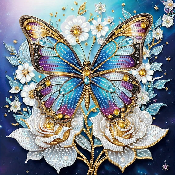 5D DIY diamond art painting kit, blue butterfly special shape diamond canvas, that can relieve stress and relax and can be used for home wall decoration