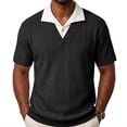 thumbnail image 2 of SAWOBUUN Men's Striped Textured Knit Shirt V Neck Casual Shirt Short Sleeve Contrast Collar Pullover Top Breathable Summer Golf Tee, 2 of 7