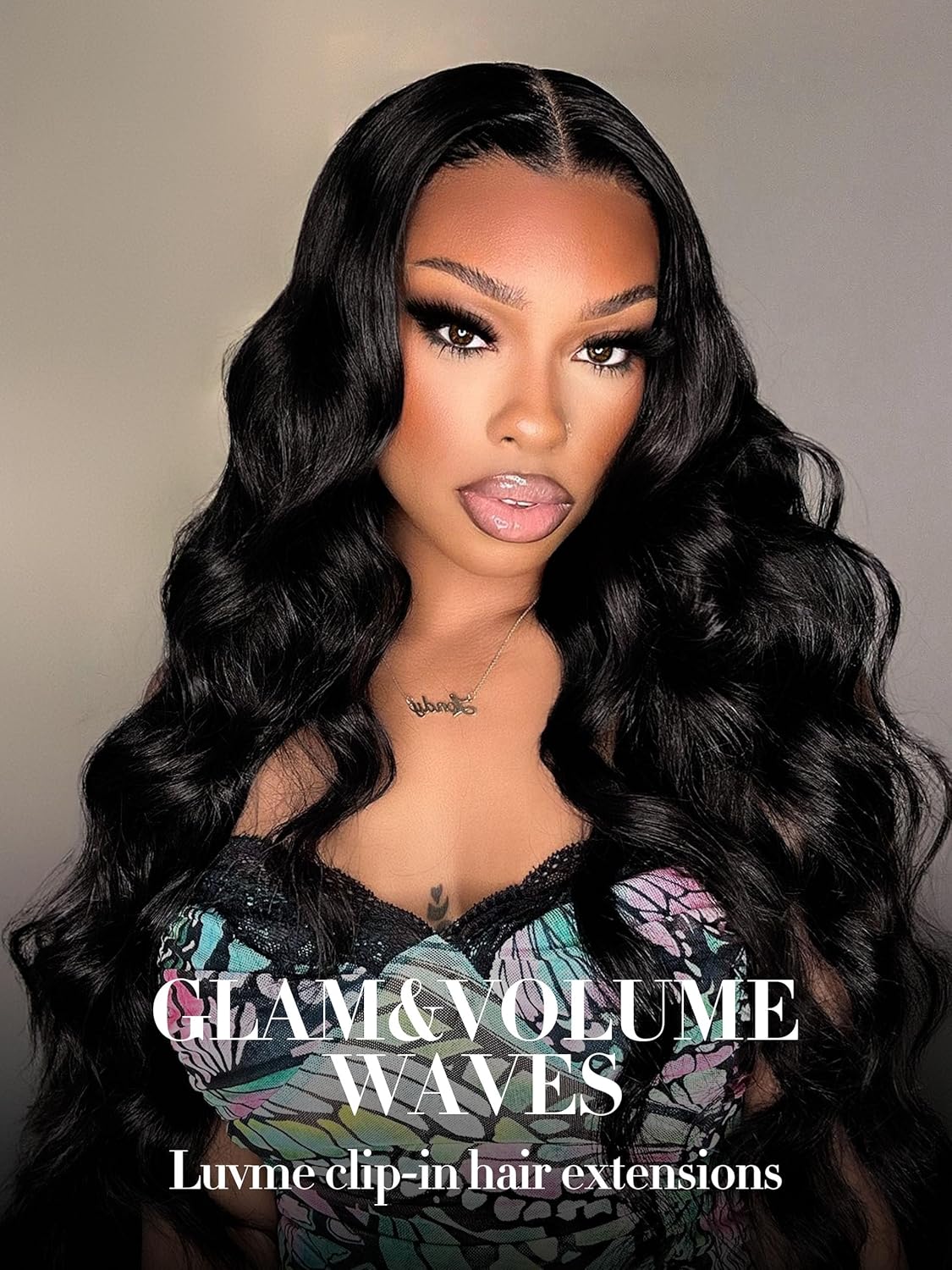 LUVME Clip in Hair Extensions 14" Real Human Hair Natural Black for Women on Thick Body Wavy Extensions