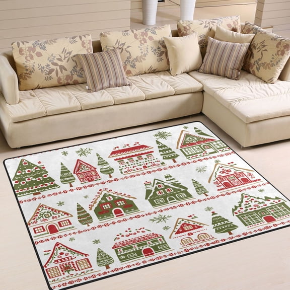 Yayeee Area Rugs for Living Room 5.2'x4' Non Slip Washable Bedroom Floor Carpet, Red Christmas House