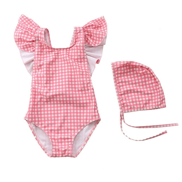 Baby Girl Swimsuit Cute One Piece Bathing Suit with Sun Protection Ruffles Swimwear (9M-6T)