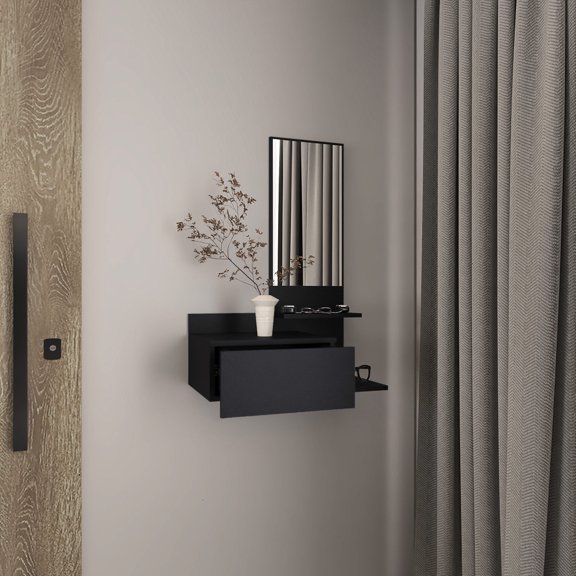 Modern Design & Ample Storage - Black Floating Table for Small Spaces