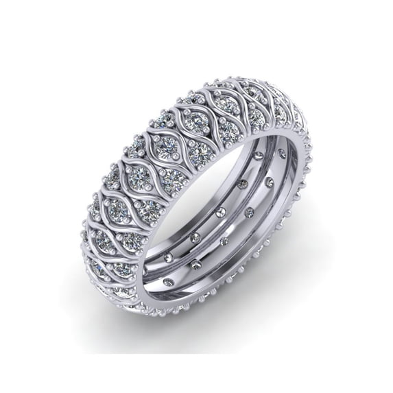Natural 4.00Ct Round Cut Diamond 3Row Anniversary Wedding Eternity Band Ring 14k Gold I SI2