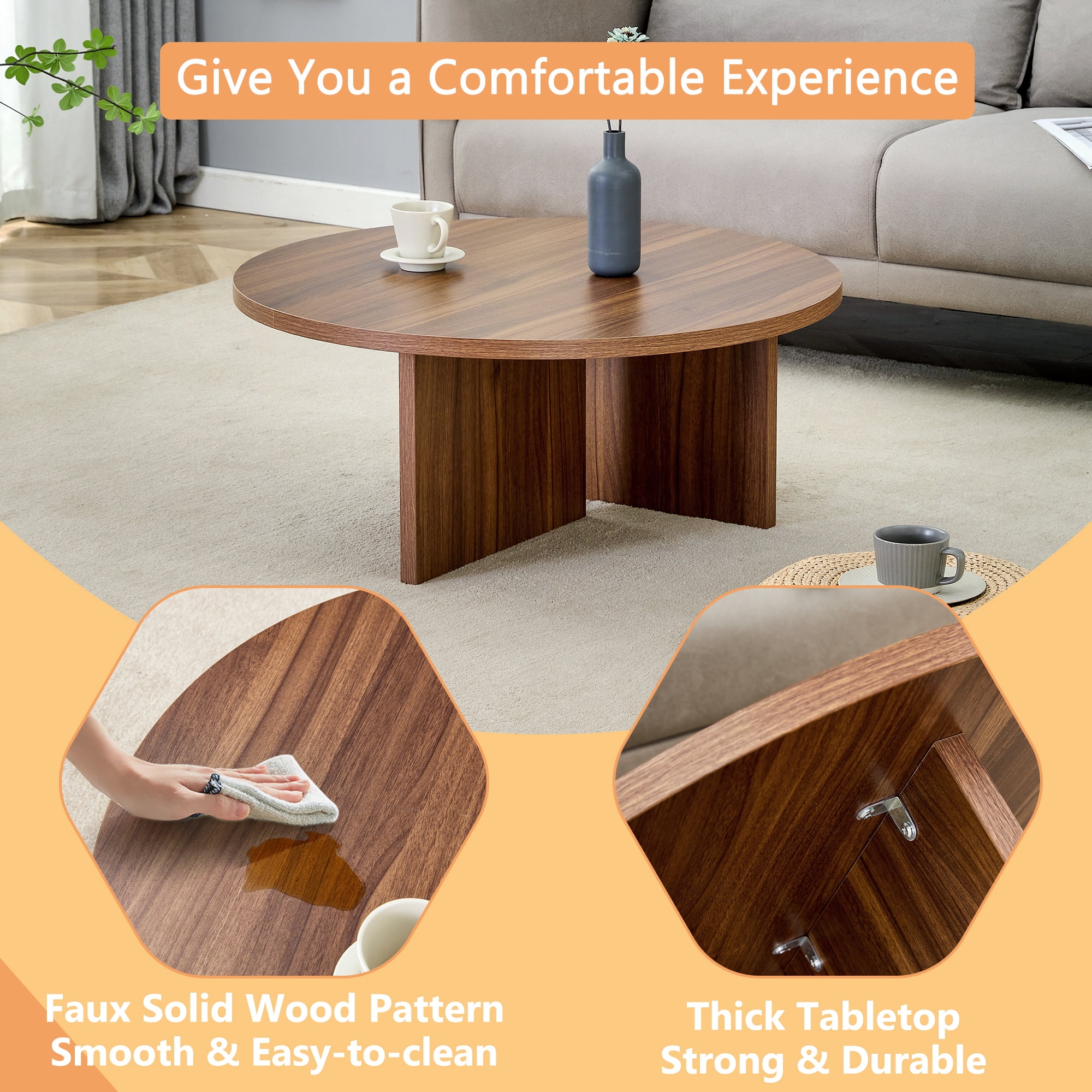 MDF Black Round Coffee Table for Various Interior Styles, Exhibiting Modern Minimalism and Nordic Charm, with Product Dimensions of 31.5*31.5*13.98 Inches