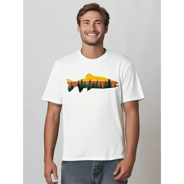 Trout Fly Fishing Outdoor Forest Nature Wildlife Fisherman T-Shirt Tee For Adult, Men, Women, Teen, Teenager, Adolescent,Youth