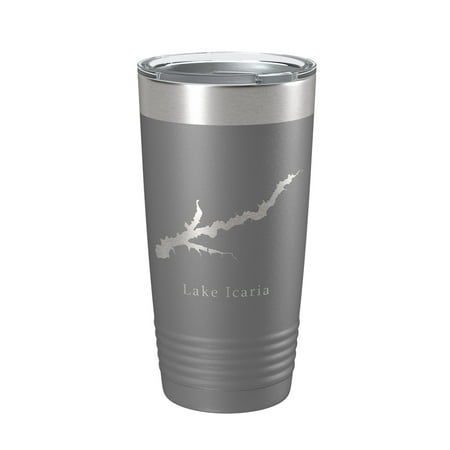 

Lake Icaria Map Tumbler Travel Mug Insulated Laser Engraved Coffee Cup Iowa 20 oz Dark Gray