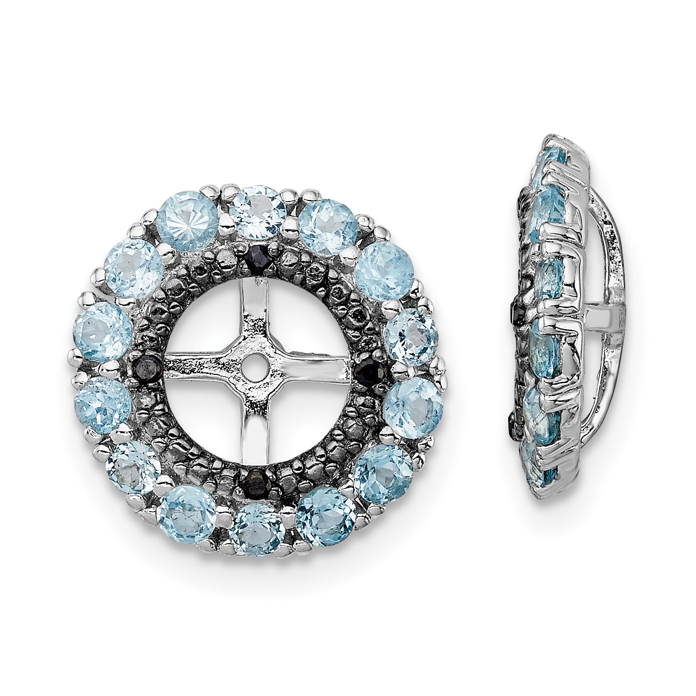 925 Sterling Silver Rhodium-plated Polished & Textured Swiss Blue Topaz & Black Sapphire Earring Jacket