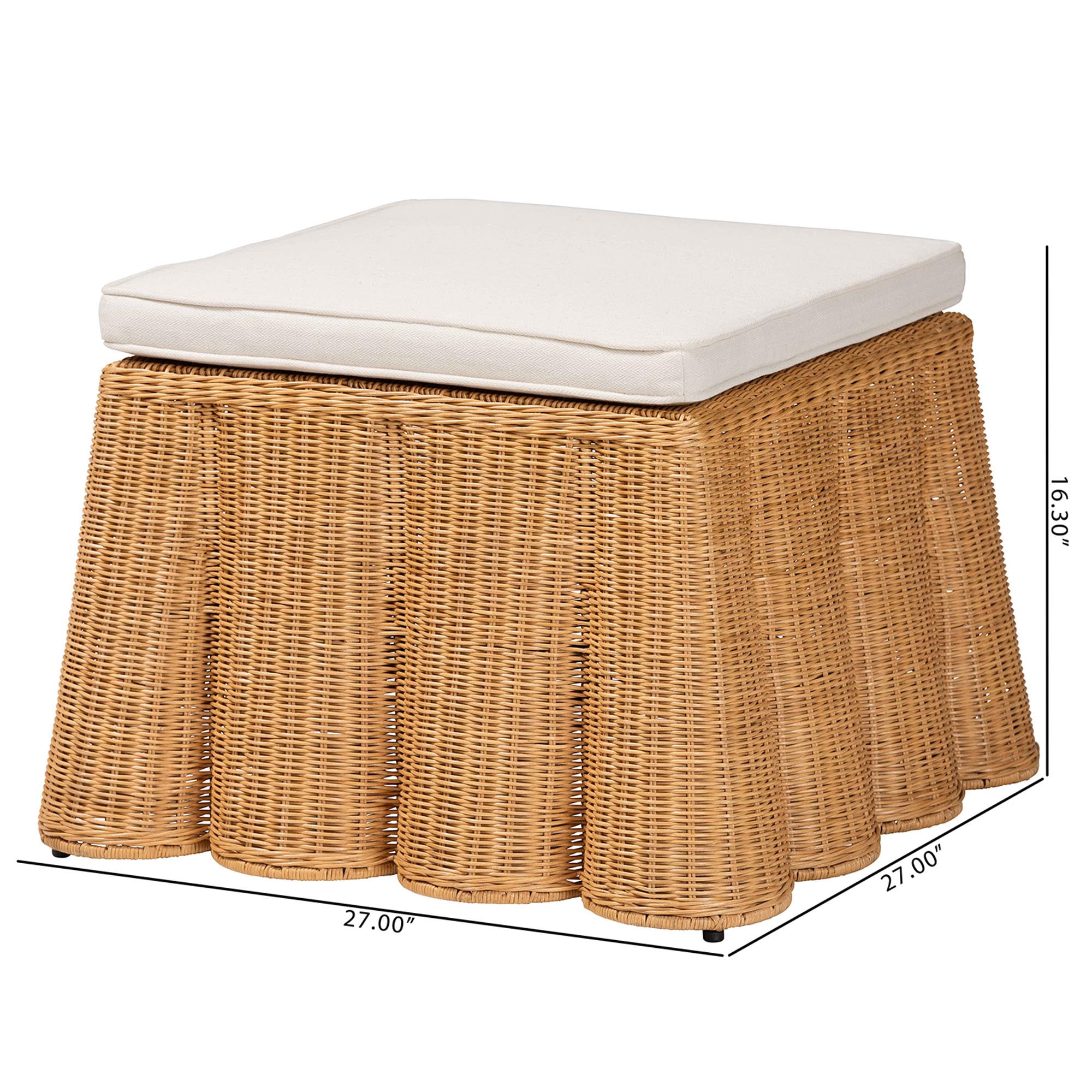 bali & pari Palm Boho Ottoman, Natural Rattan, Honey