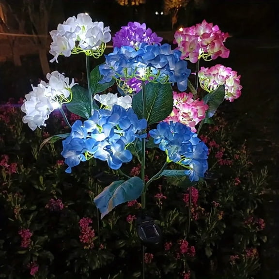 2Pack pink blue Solar Garden Lights Outdoor, Colorful LED Waterproof Solar Powered Hydrangea Flowers Landscape Lights for Outside Yard, Patio, Pathway Decorative, Décor, Two Lighting Mode