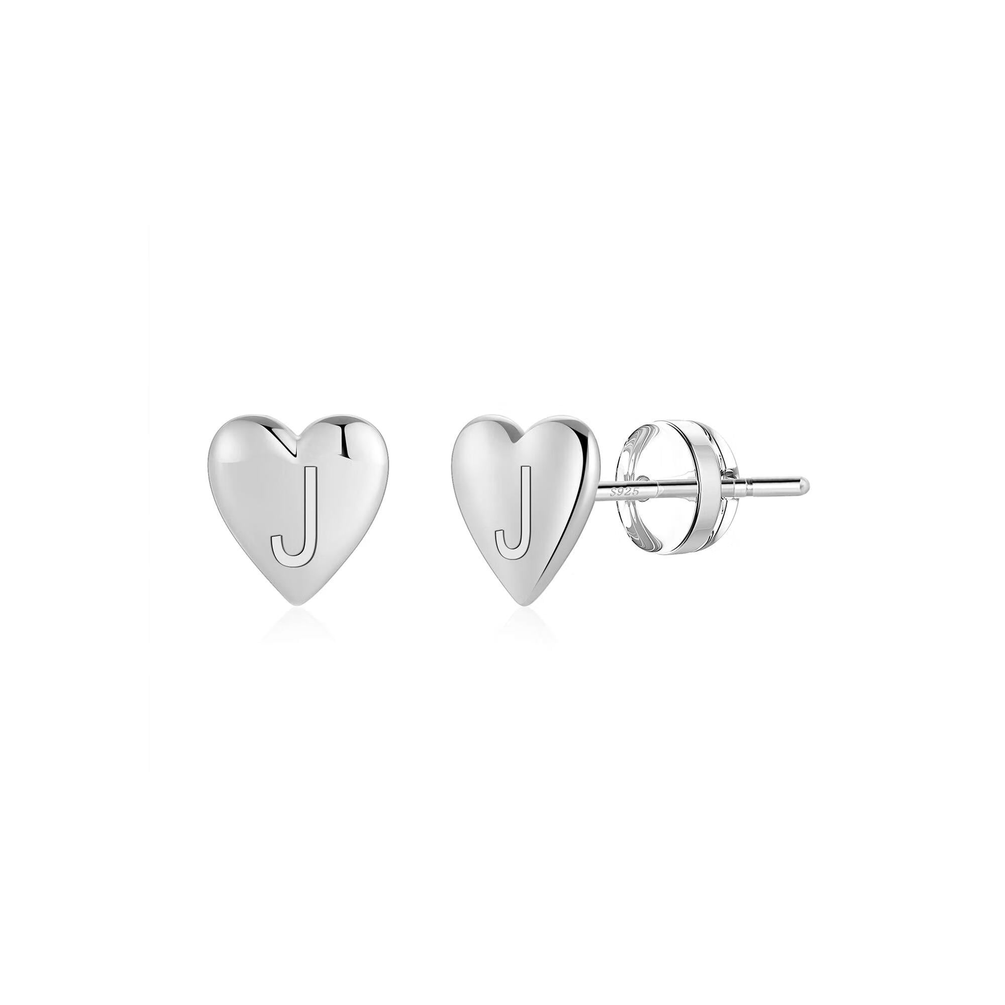 AUNOOL Heart Initial Stud Earrings for Girls Hypoallergenic S925