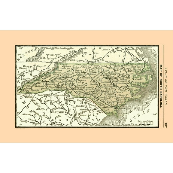 Historic State Map - North Carolina - Alden 1886 - 35.33 x 23 - Vintage Wall Art