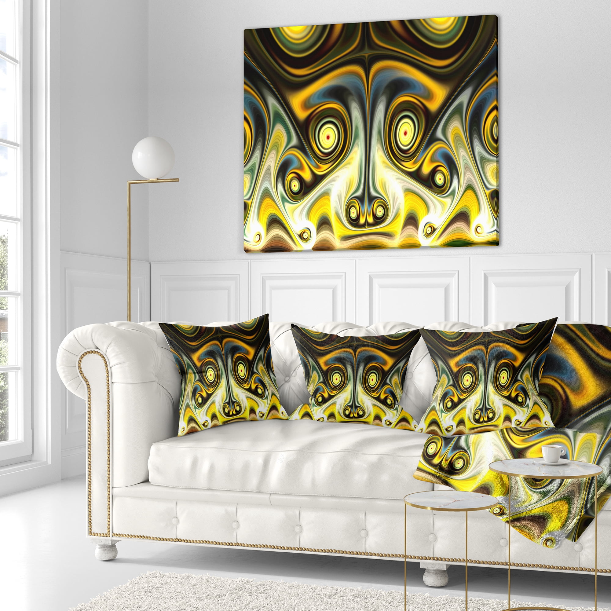Designart Unique Light Yellow Fractal Design Pattern - Abstract Throw Pillow - 18x18