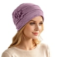 thumbnail image 2 of Chemo Turbans for Women Soft Solid Flower Hats pre Tied Slip on Head Scarves for Cancer Headcovering,One Size, 2 of 5