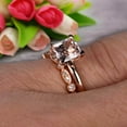 thumbnail image 4 of Bridal Set 1.75 Carat 6mm Princess Cut Morganite Solitaire Engagement Ring With Matching Wedding Band On 10k Rose Gold Art Deco Shining Startling Ring, 4 of 5