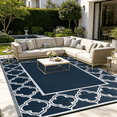 thumbnail image 3 of LUOVEN Reversible Waterproof Outdoor Rug 6x9 Plastic Straw Patio Mat for RV, Camping, Beach, Deck, Backyard, Porch, Blue & White, 3 of 8