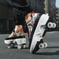 thumbnail image 3 of Chaussures de Patins à Roulettes Déformation Double Rangée 4 Roues Chaussures de Patins à Roulettes avec Roues Espadrilles à Roulettes Double Usage, 3 of 7