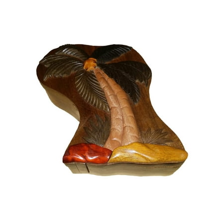 Hawaiian Jewelry - Hawaiian Style Wood Keepsake Jewelry Puzzle Box Coconut Palm Tree