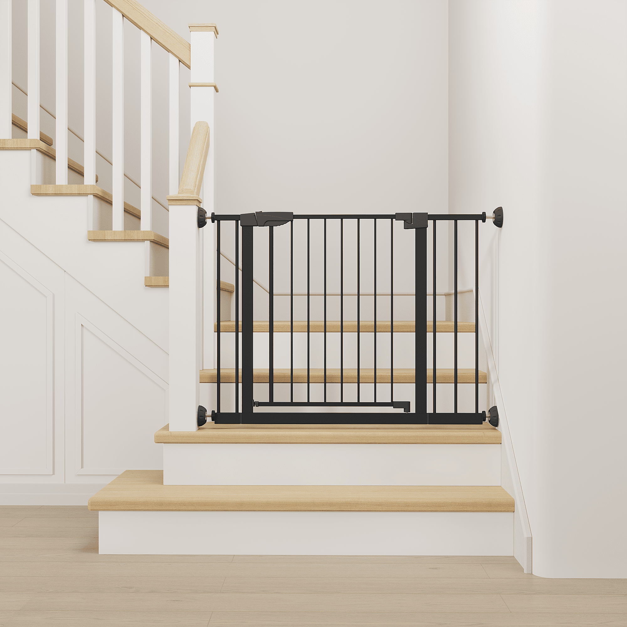 Black Pressure Mounted Baby & Pet Gate 29.5"-45.3" Wide with Wall Protector, No Drill Walk Through Safety Gate for Doorways & Stairs